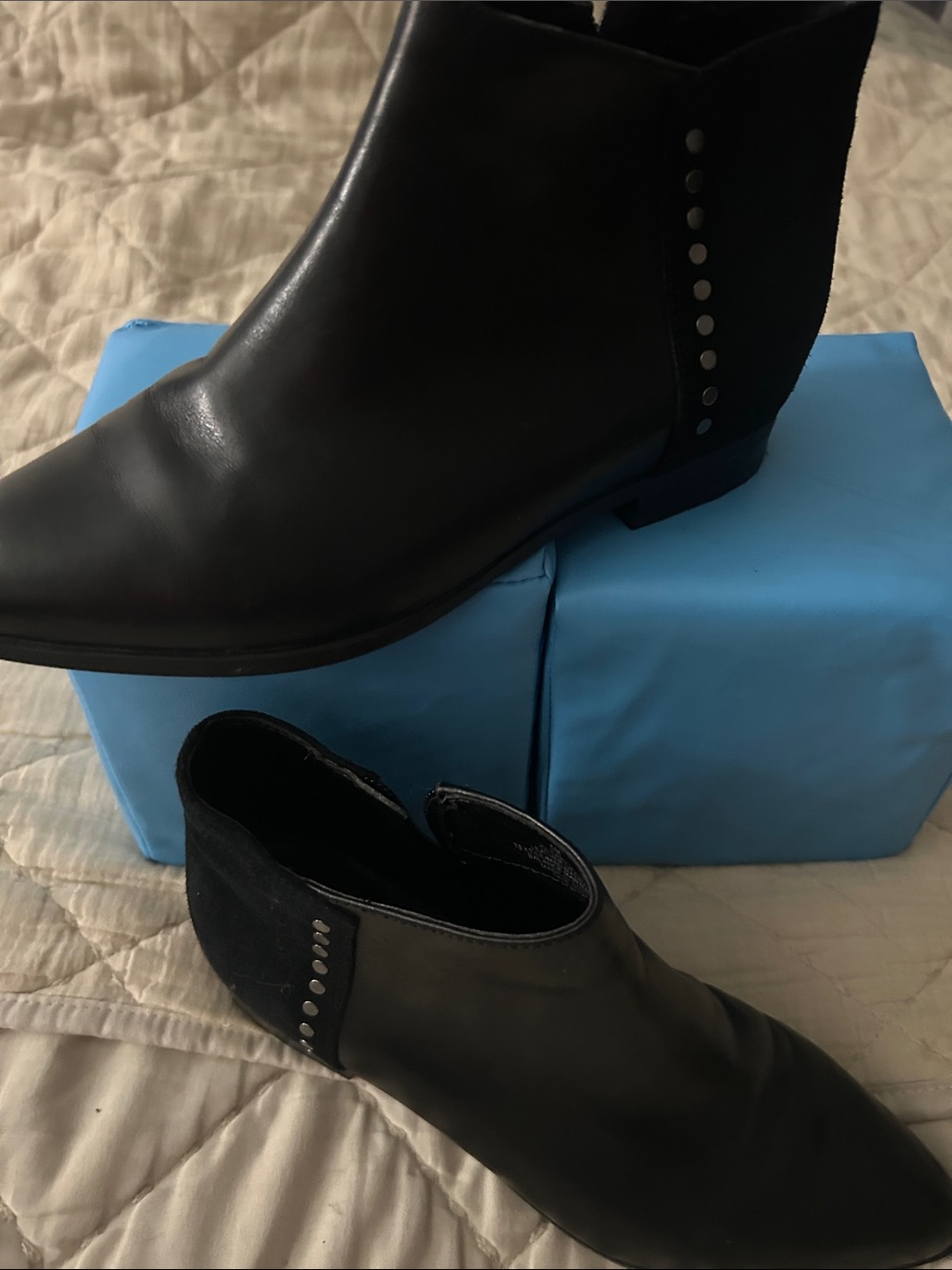Nine West- Women’s Black Ankle Boots - Sleek Stud Detail upper Leather